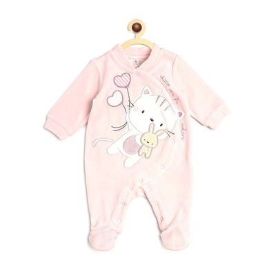 Infants Light Pink Velour Front Opening Babysuit
